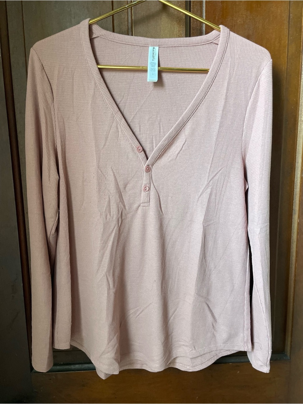 Fabletics women's large long sleeve pink henley top - Picture 2 of 6